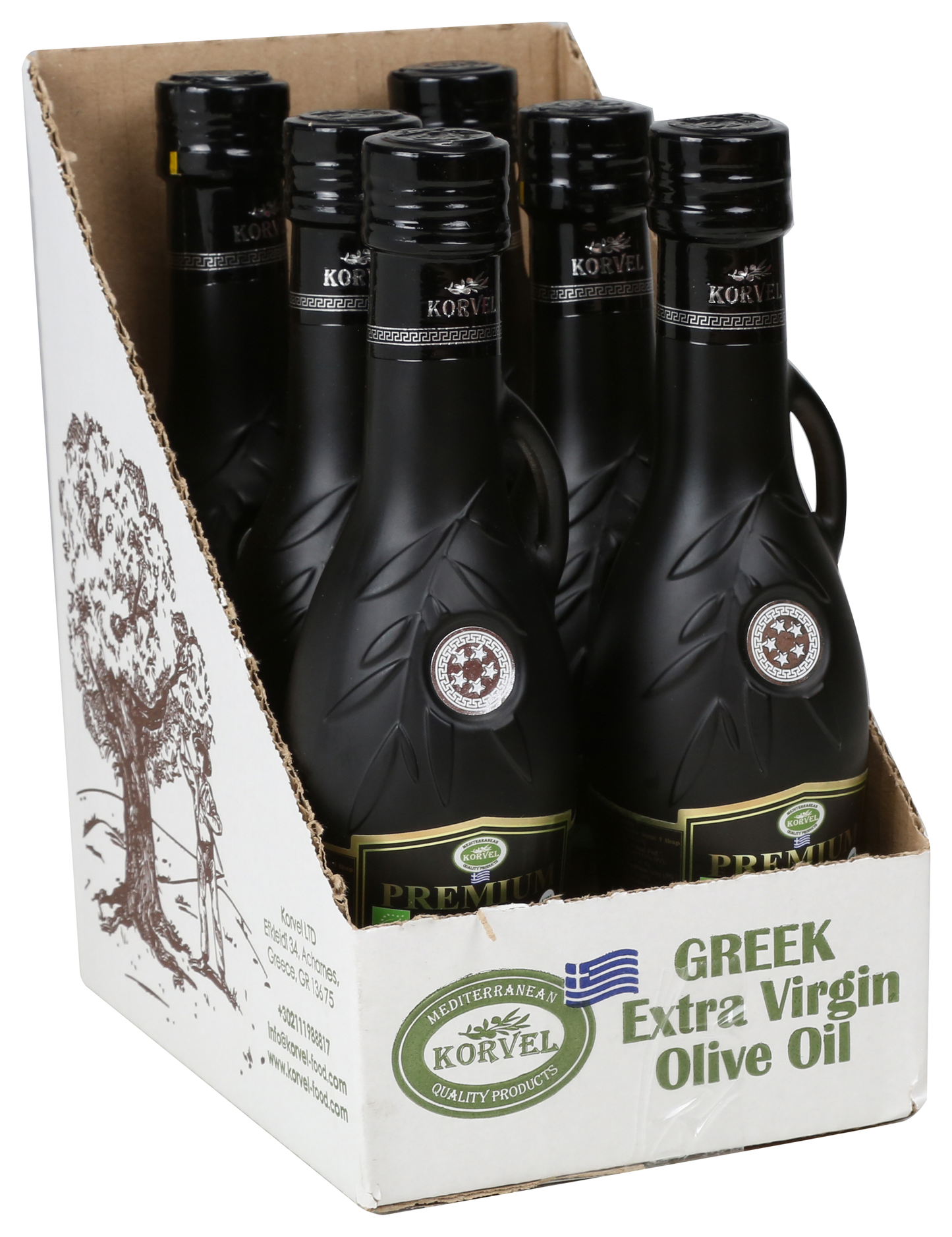 KORVEL Greek Extra Virgin Olive Oil Organic Premium PDO Kalamata, black Amphora 8.45 fl oz - 2 pack - Korvel-Food Inc.