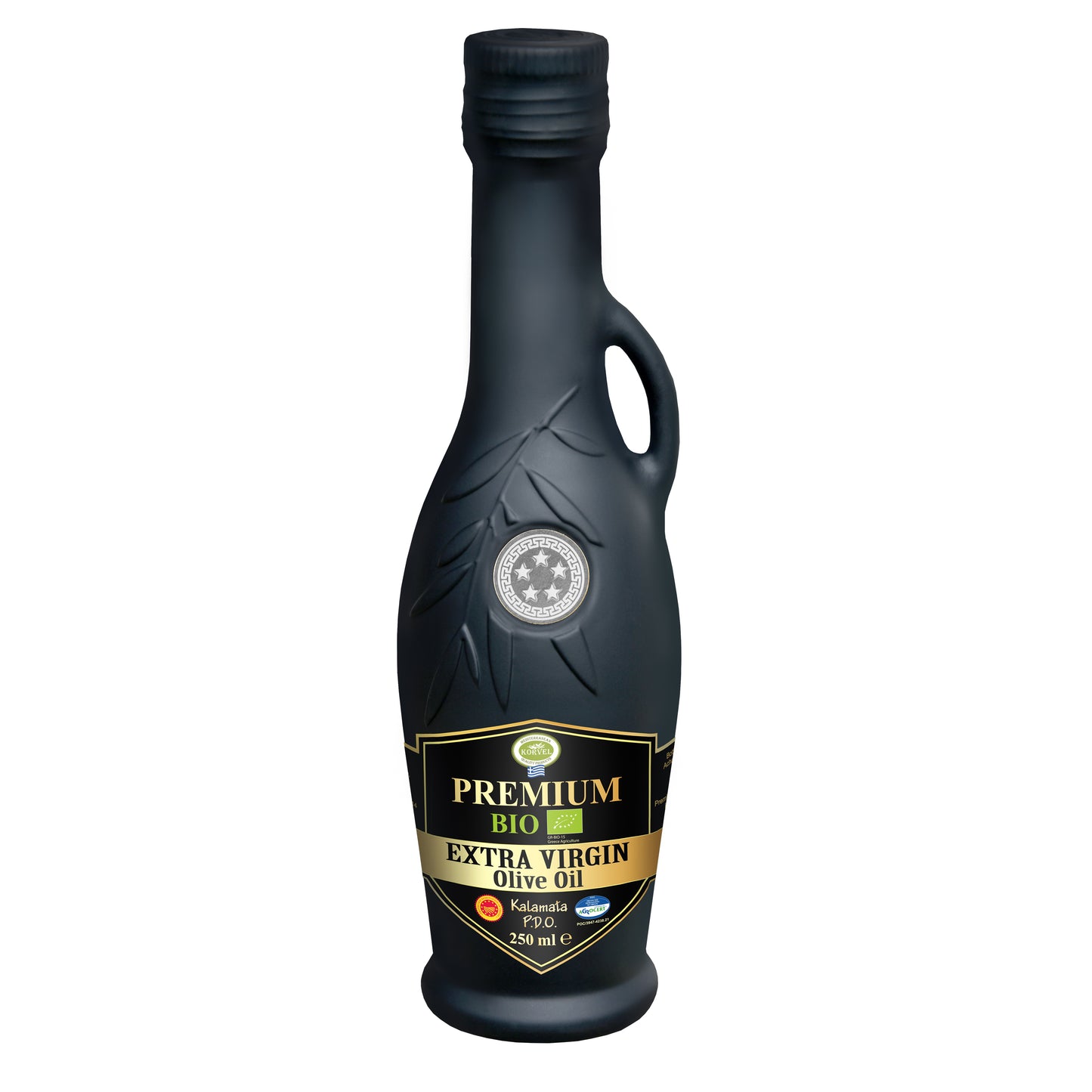 KORVEL Greek Extra Virgin Olive Oil Organic Premium PDO Kalamata, black Amphora 8.45 fl oz - 2 pack - Korvel-Food Inc.