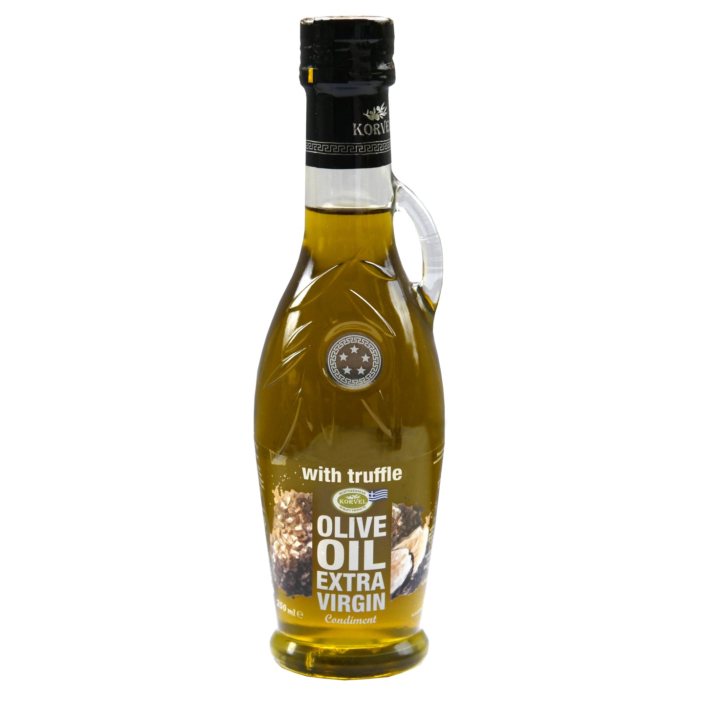 KORVEL Greek Extra Virgin Olive Oil with Truffle-flavored, Amphora 8.45 fl oz - 6 pack