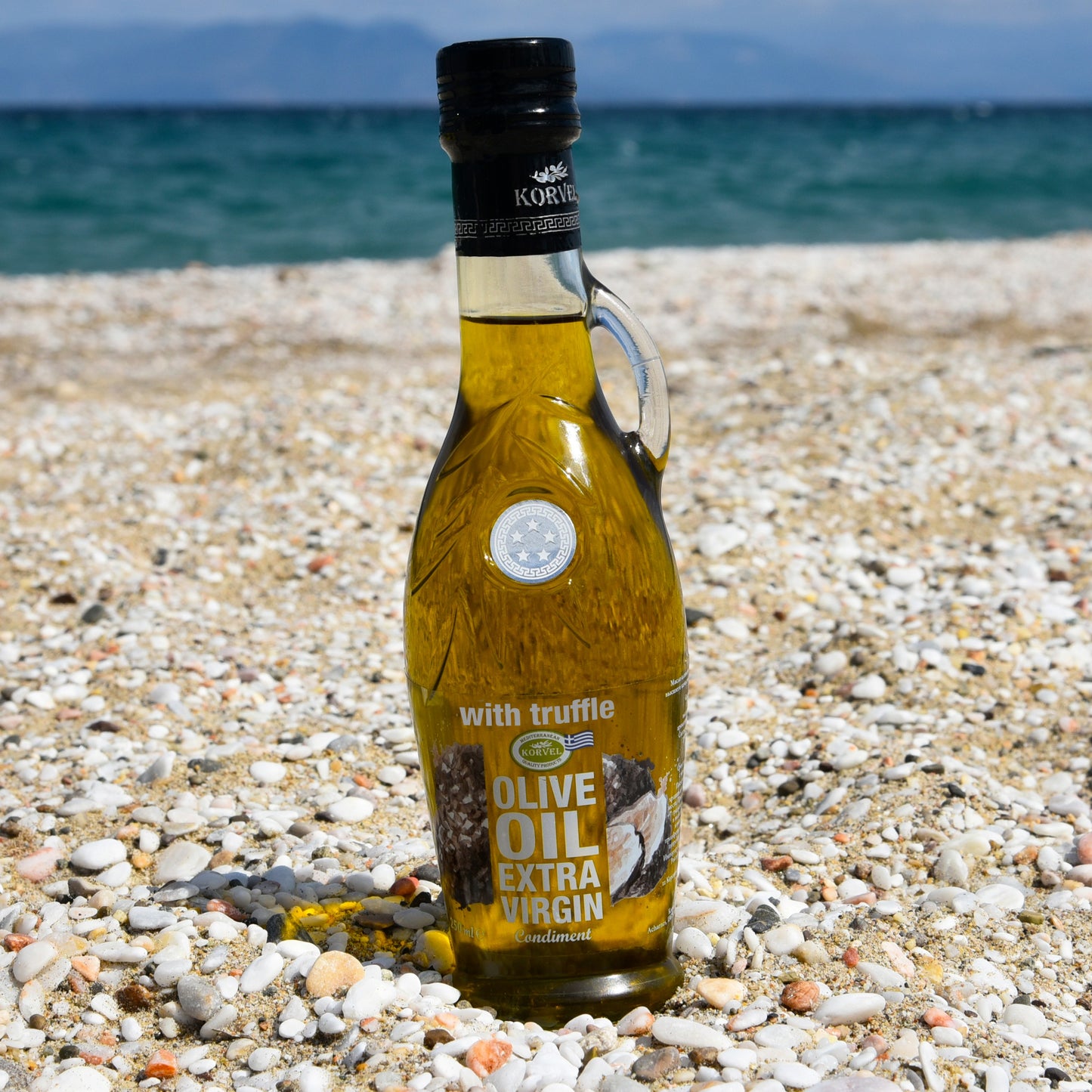 KORVEL Greek Extra Virgin Olive Oil with Truffle-flavored, Amphora 8.45 fl oz - 6 pack