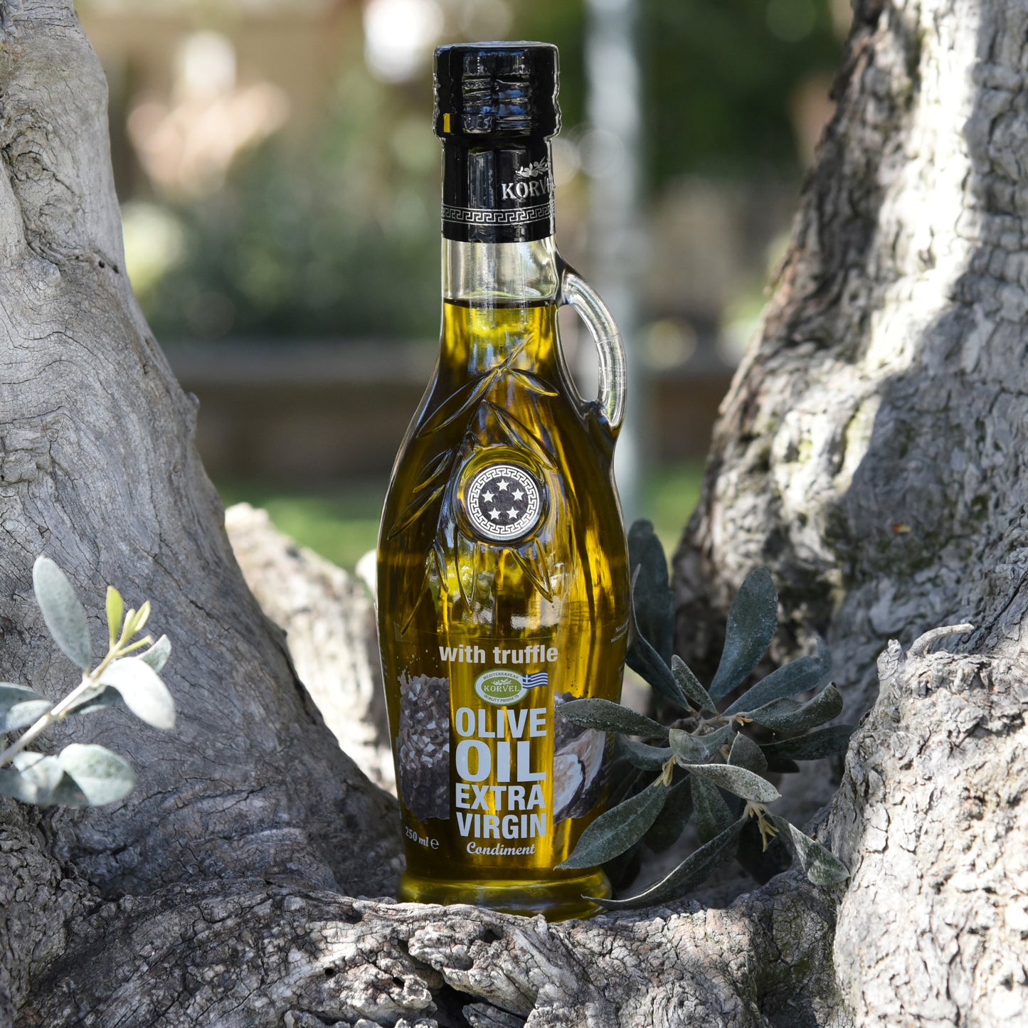 KORVEL Greek Extra Virgin Olive Oil with Truffle-flavored, Amphora 8.45 fl oz - 6 pack