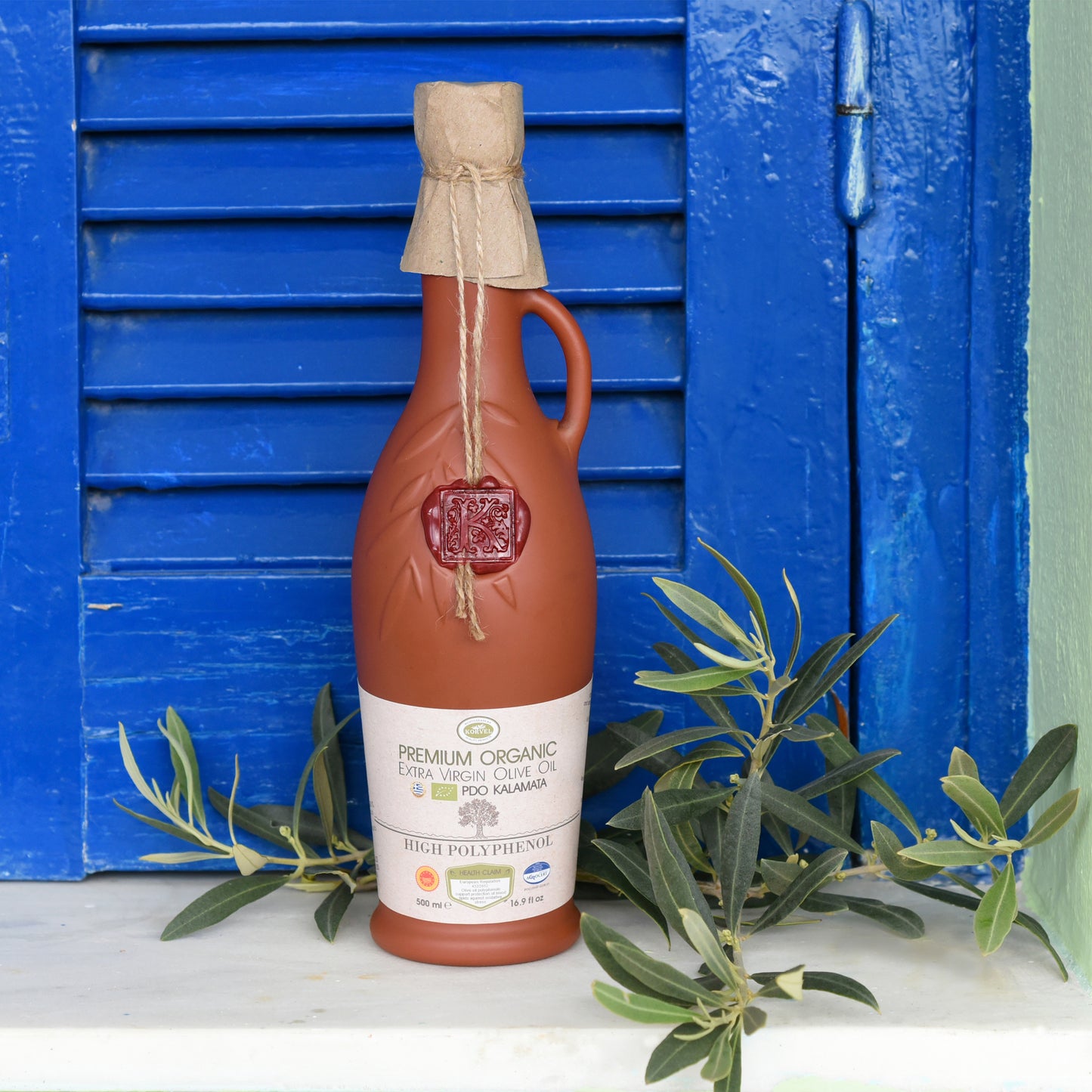 KORVEL Greek Premium Organic PDO Kalamata (Polyphenol-rich), KORVEL, brown Amphora 16.9 fl oz - Korvel-Food Inc.