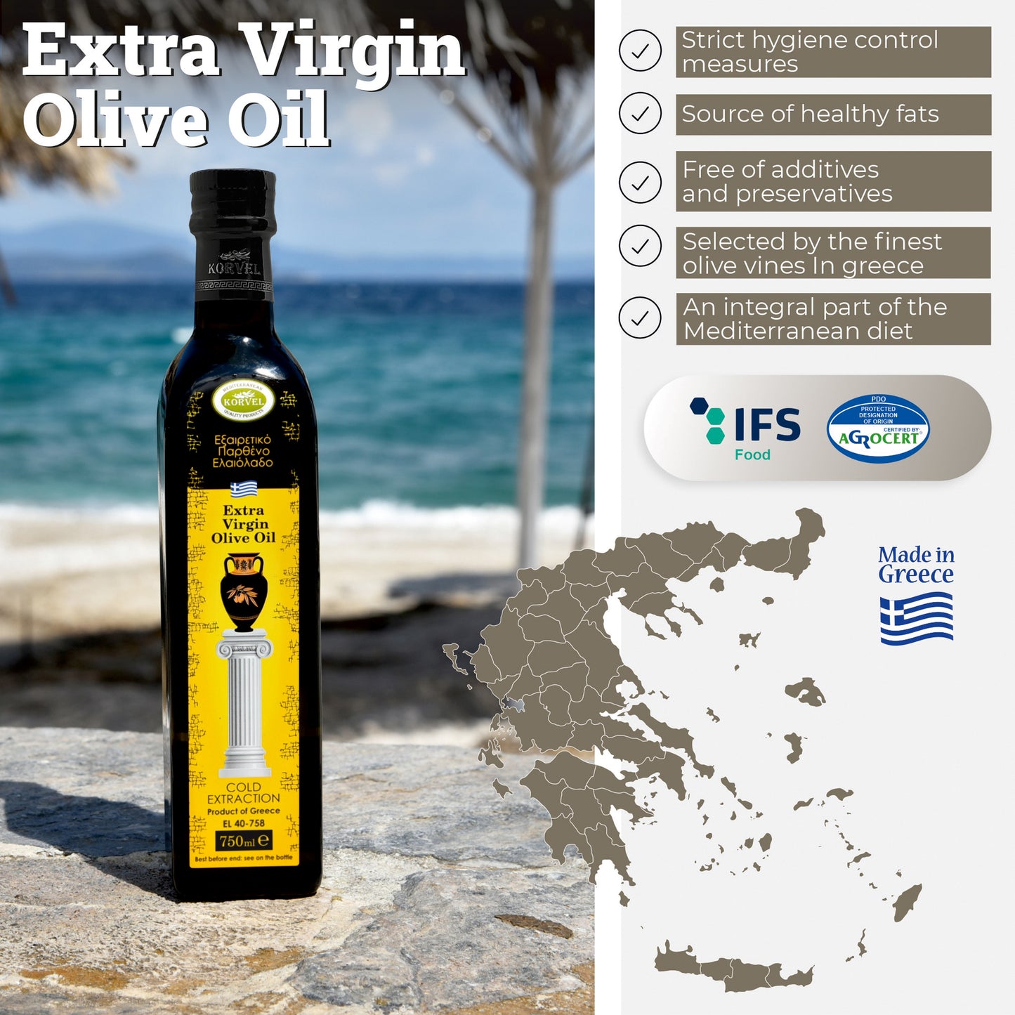 KORVEL Greek Extra Virgin Olive Oil, 25.4 FL OZ - Korvel-Food Inc.