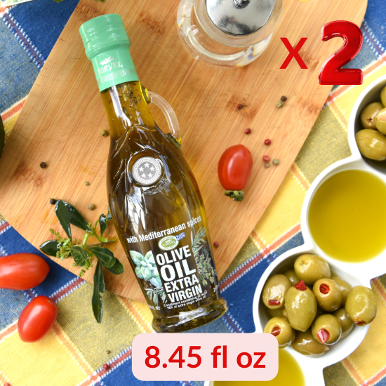 KORVEL Greek Extra Virgin Olive Oil with Mediterranean herbs, Amphora 8.45 fl oz (250ml) - 2 pack - Korvel-Food Inc.