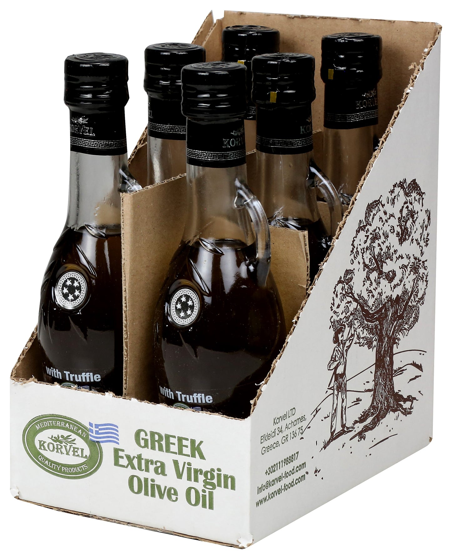 KORVEL Greek Extra Virgin Olive Oil with Truffle-flavored, Amphora 8.45 fl oz - 6 pack