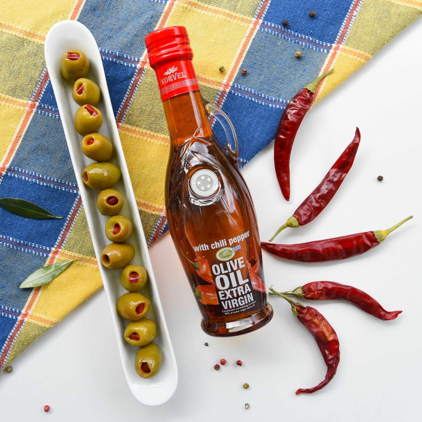 KORVEL Greek Extra Virgin Olive oil, 250 ml with Chili