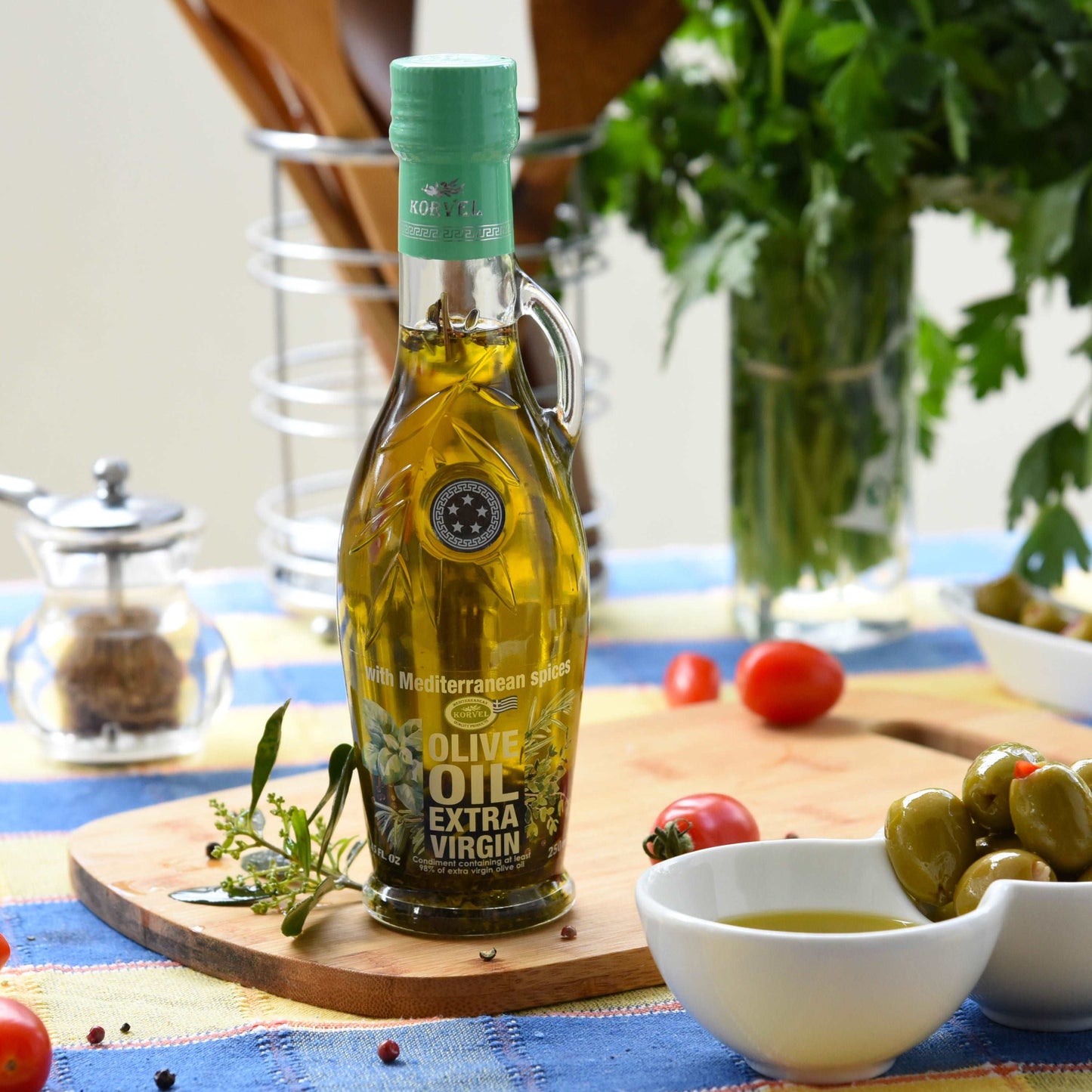 KORVEL Greek Extra Virgin Olive oil, 250 ml with Mediterranean Herbs