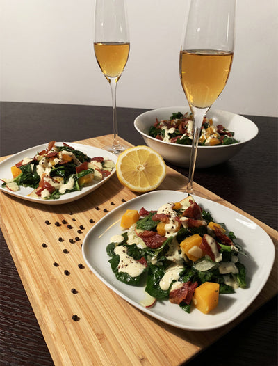 Warm salad with pumpkin and bacon