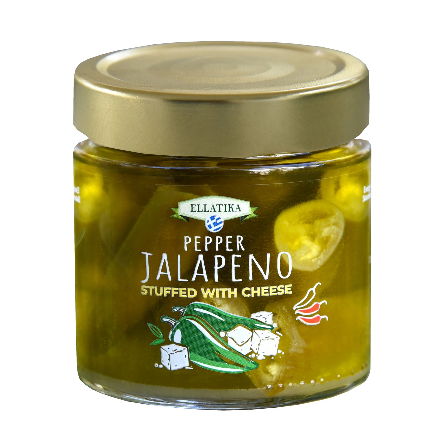 ELLATIKA Cheese-Stuffed Jalapeño Peppers – in Sunflower Oil – 11.28 oz Glass Jar
