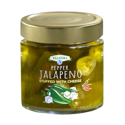 ELLATIKA Cheese-Stuffed Jalapeño Peppers – in Sunflower Oil – 11.28 oz Glass Jar