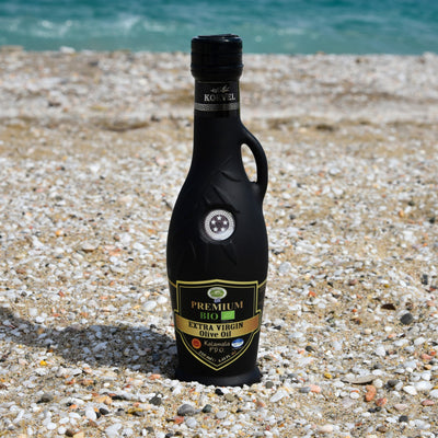 KORVEL Greek Extra Virgin Olive Oil Organic Premium PDO Kalamata, black Amphora 8.45 fl oz - 2 pack