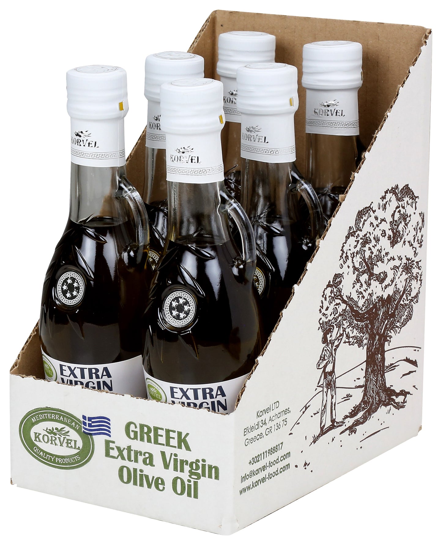 KORVEL Greek Extra Virgin Olive Oil, Amphora 8.45 fl oz - 6 pack