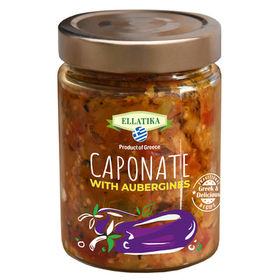 ELLATIKA Sicilian Caponata with Aubergines – Mediterranean Antipasto – 11.28 oz Glass Jar