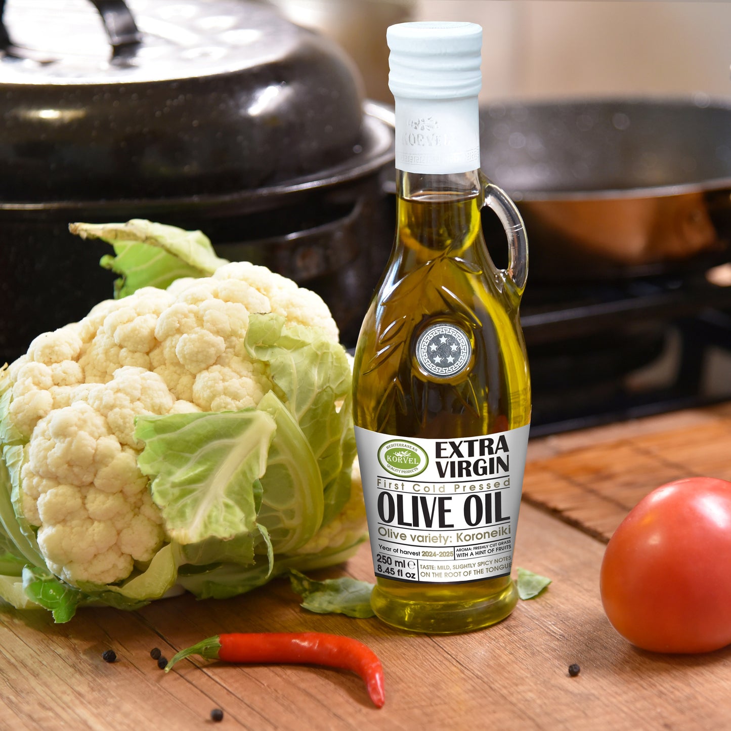 KORVEL Greek Extra Virgin Olive Oil, Amphora 8.45 fl oz - 6 pack