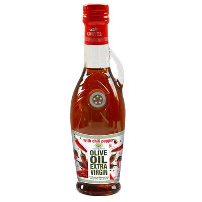 KORVEL Greek Extra Virgin Olive Oil with Chili Pepper, Amphora 16.9 fl oz (500ml)