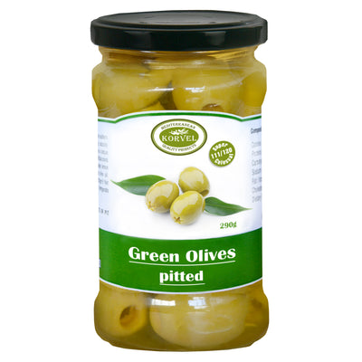 Greek Green Halkidiki Olives pitted – Super Colossal – KORVEL – 290g Glass Jar