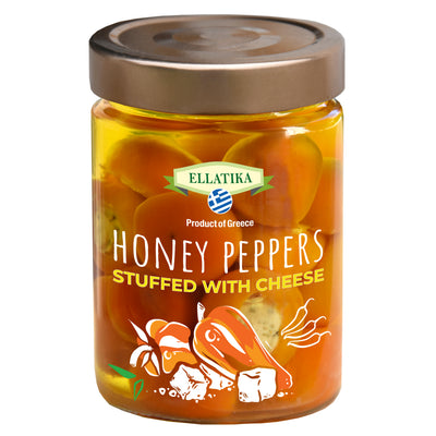 ELLATIKA Cheese-Stuffed Honey Peppers – in Sunflower Oil – 11.28 oz Glass Jar
