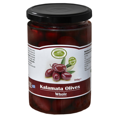 KORVEL Greek Kalamata Olives – Whole & Extra Large – 13.4 oz Glass Jar